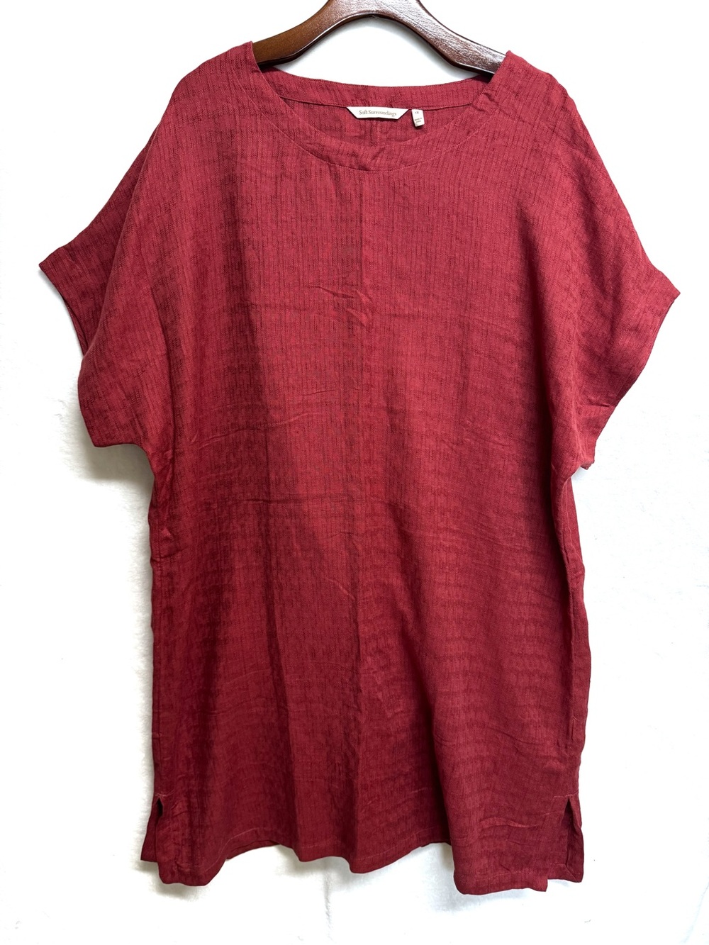 Soft Surroundings Dress Women's 1X Red Linen Blend Short Sleeve Boho